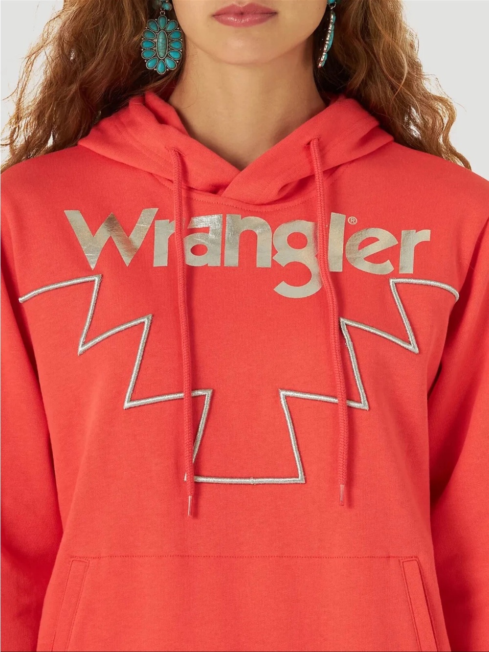 Women’s Wrangler Retro Metallic Coral Hoodie S Western Logo Pullover Cozy EUC